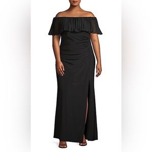 ✨ LIKE NEW ✨ Xscape Plus Size Off-The-Shoulder Ruffle Flounce Ruched Gown 🖤 20W
